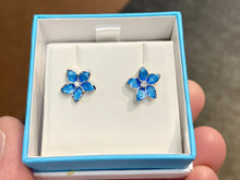 Load image into Gallery viewer, Silver White Sapphire Blue Flower Earrings