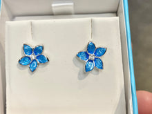 Load image into Gallery viewer, Silver White Sapphire Blue Flower Earrings