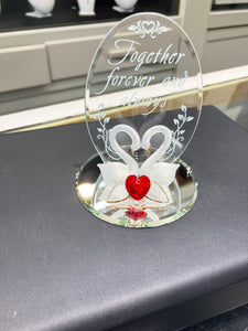 Swans With Heart Together Forever And Always Glass Figurine