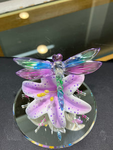 Dragon Fly And Lavender Lilly Glass Figurine