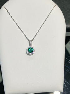 Green And White Crystal Silver Adjustable Necklace