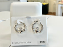 Load image into Gallery viewer, Silver Claddagh Hoop Earrings