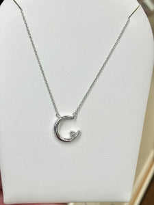 Crescent Moon And Star Silver Diamond Adjustable Necklace