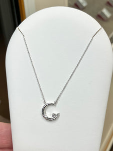 Crescent Moon And Star Silver Diamond Adjustable Necklace