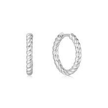 Load image into Gallery viewer, Silver Texture Medium Huggie Hoop Earrings