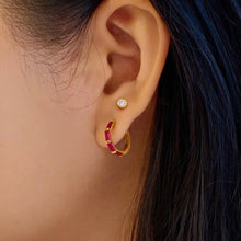 Load image into Gallery viewer, Gold Rosé Holiday Huggie Hoop Earrings