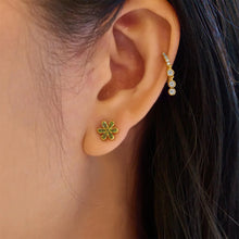 Load image into Gallery viewer, Gold Mint Green Floral Stud Earrings