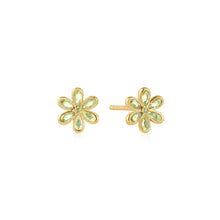 Load image into Gallery viewer, Gold Mint Green Floral Stud Earrings