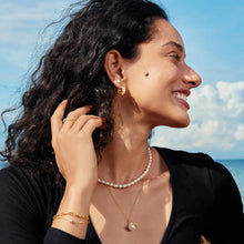 Load image into Gallery viewer, Gold Sparkling Shell Pearl Row Huggie Hoop Earrings