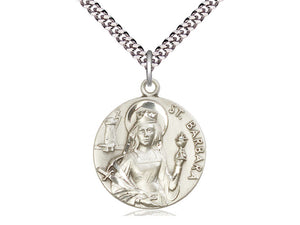 Saint Barbara Silver Pendant With Chain Religious