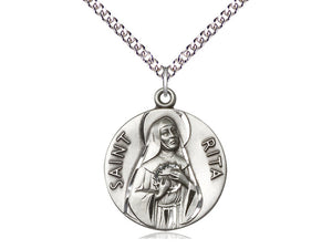 Saint Rita Silver Pendant With Chain Religious