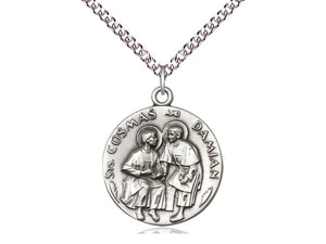 Saint Cosmas And Damian Silver Pendant With Chain