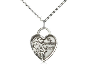 Guardian Angel Silver Heart Pendant With Chain Religious