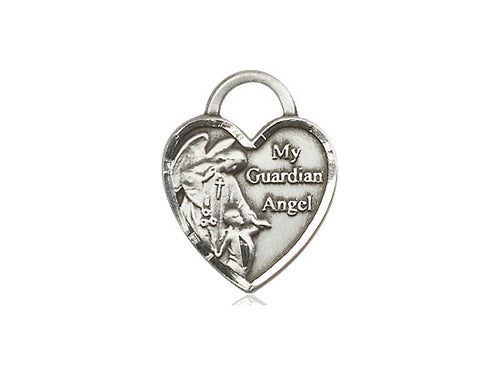 Guardian Angel Silver Heart Pendant With Chain Religious