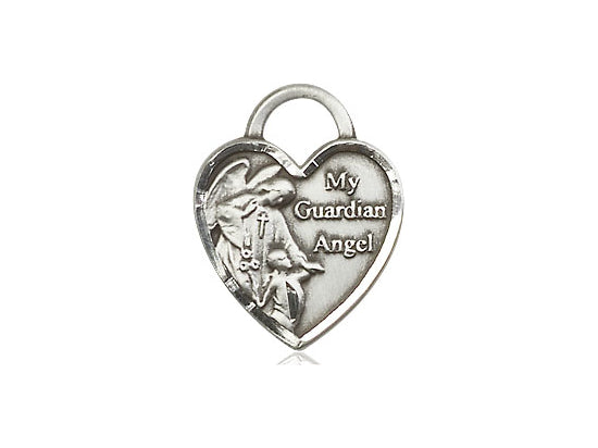 Guardian Angel Silver Heart Pendant With Chain Religious