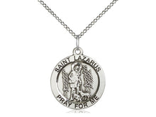 Load image into Gallery viewer, Saint Lazarus Silver Medal With 18 Inch Silver Curb Chain Religious