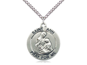 Saint Ann Pendant With 18 Inch Silver Curb Chain Religious