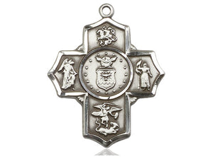 Five Way Devotion Medal With Chain Air Force Silver Religious