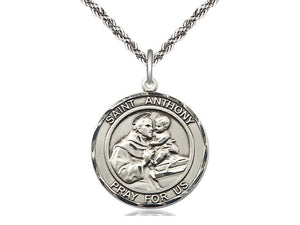 Saint Anthony Silver Pendant With 24 Inch Silver Rope Chain Religious