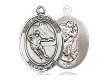 Load image into Gallery viewer, Saint Christopher Silver Hockey Pendant With Chain Religious