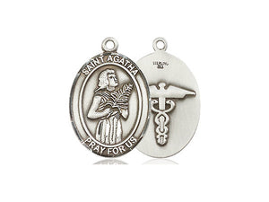 Saint Agatha Nurse Silver Pendant With Chain Religious