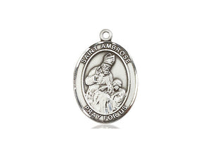 Saint Ambose Silver Pendant With Chain Religious