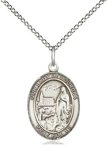 Our Lady Of Lourdes Silver Pendant With Chain Religious