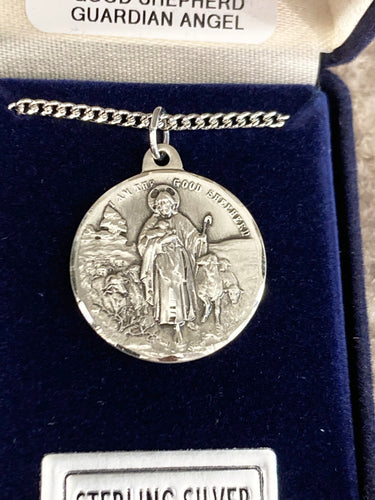 Good Shepherd And Guardian Angel Silver Pendant And Chain