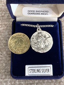 Good Shepherd And Guardian Angel Silver Pendant And Chain