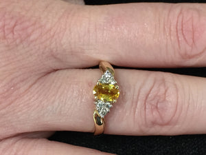 Yellow Sapphire And Diamond 14 K Yellow Gold Ring