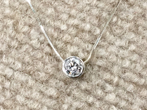 Bezel Set 1.10 Carat Round White Gold Pendant With Chain