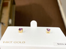 Load image into Gallery viewer, Amethyst 14 K Yellow Gold Stud Earrings