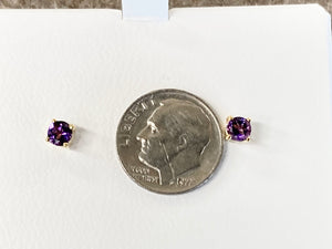 Amethyst 14 K Yellow Gold Stud Earrings