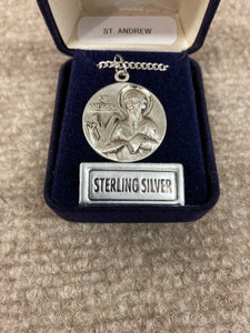 Saint Andrew Silver Pendant With 24 Inch Curb Chain Religious