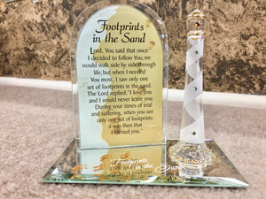 Footprints In The Sand Lighthouse Glass Figurine