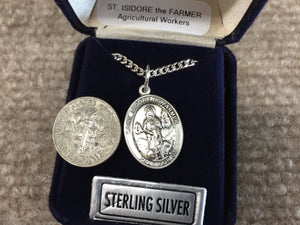 Saint Isidore The Farmer Silver Pendant And Silver Chain Religious