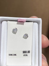 Load image into Gallery viewer, Silver Baby Cubic Zirconia Heart Earrings