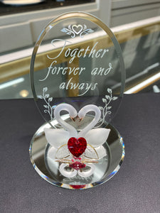 Swans With Heart Together Forever And Always Glass Figurine