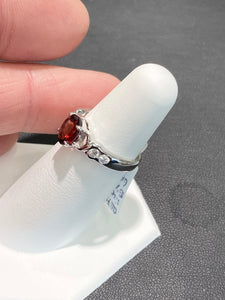 Garnet And Cubic Zirconia Silver Ring