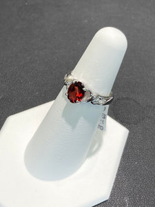 Garnet And Cubic Zirconia Silver Ring