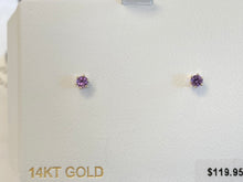 Load image into Gallery viewer, Amethyst Round 14K Yellow Gold Earrings
