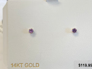 Amethyst Round 14K Yellow Gold Earrings