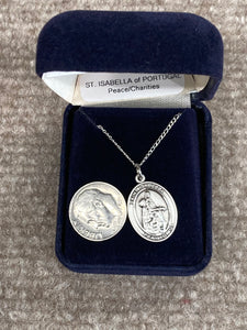 Saint Isabella of Portugal Silver Pendant And Chain Religious