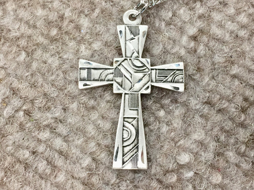 Mosaic Silver Cross With Chain Religious