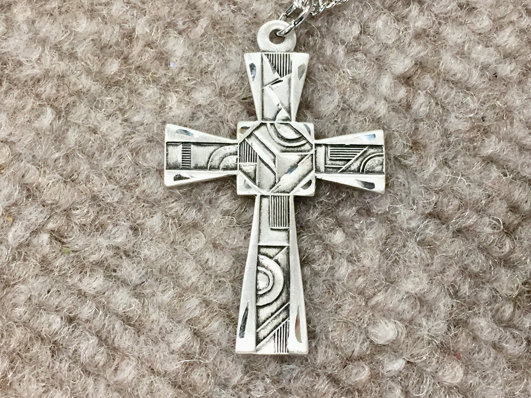 Mosaic Silver Cross With Chain Religious