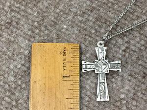 Mosaic Silver Cross With Chain Religious