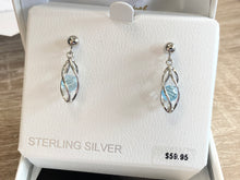 Load image into Gallery viewer, Silver Caged Blue Topaz Dangle Earrings