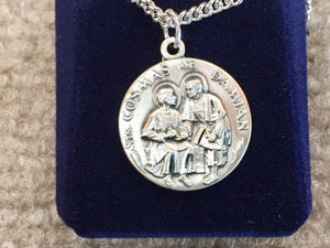Saint Cosmas And Damian Silver Pendant With Chain