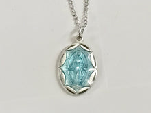 Cargar imagen en el visor de la galería, Miraculous Silver Blue Medal And 18 Inch Silver Chain Religious