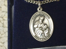 Load image into Gallery viewer, Saint Ambose Silver Pendant With Chain Religious
